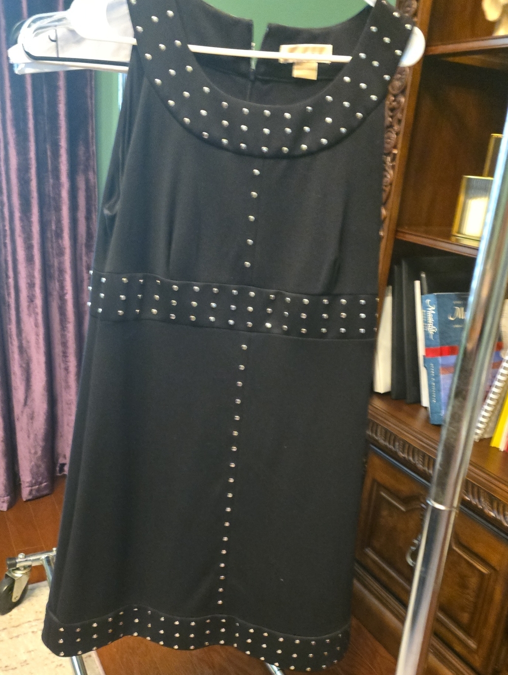 Michael Kors Black Stud-Trim Sleeveless Shift Dress